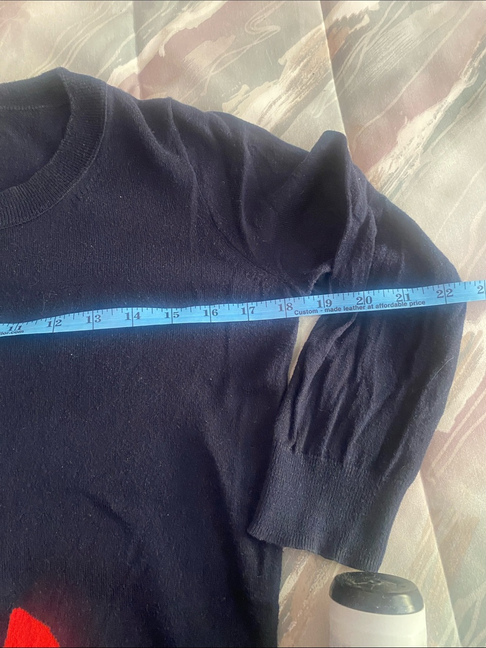 J. Crew Navy Sweater with Red Anchor Graphic 100 cot S PTP abt 18.5  3/4 sleeves - Picture 6 of 7